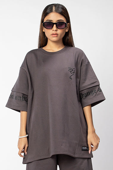 Space grey fleece layered T-Shirt