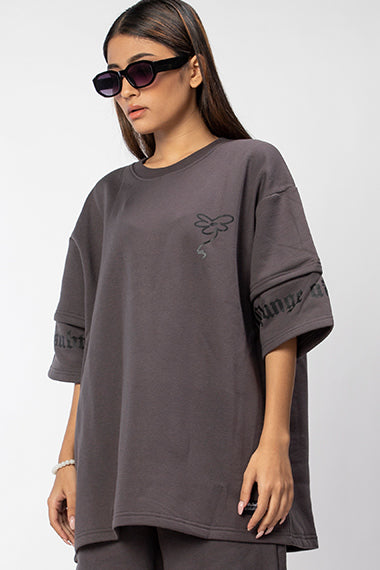 Space grey fleece layered T-Shirt